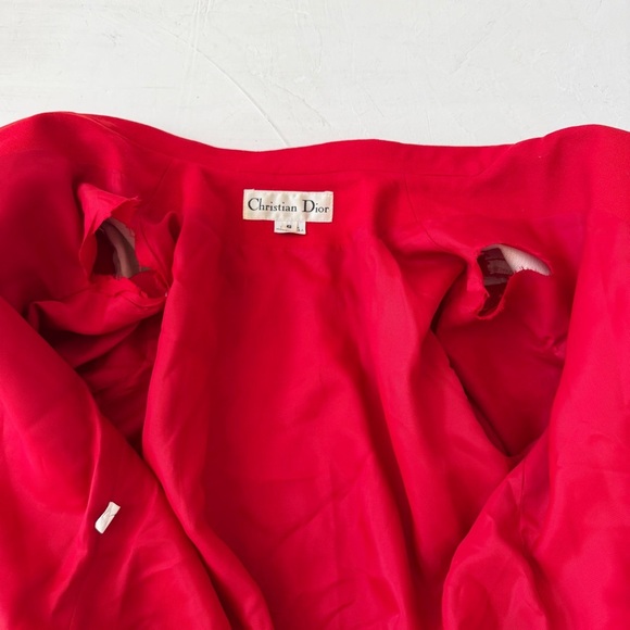 Vintage Christian Dior Double Breasted Gold Buttons Lined Christmas Red Blazer 6 - Picture 6 of 9